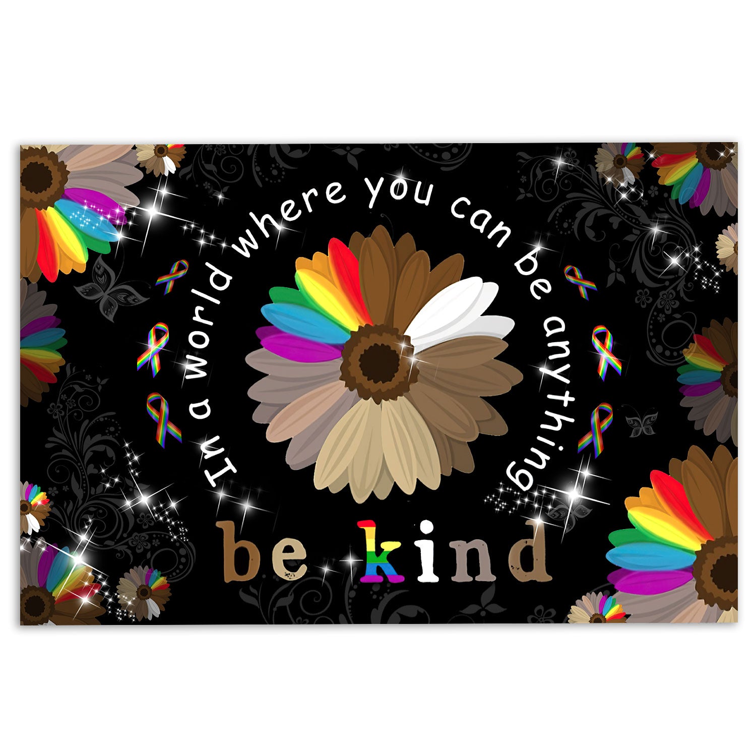 Ohaprints-Doormat-Outdoor-Indoor-Lgbt-Pride-Blm-Support-Gift-Idea-Sunflower-Be-Kind-Black-Rubber-Door-Mat-825-18'' x 30''