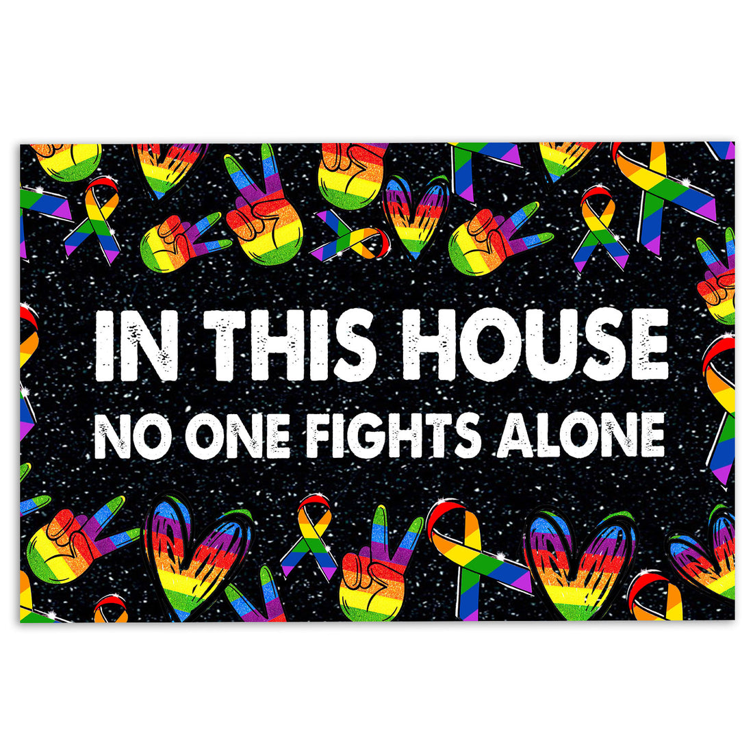 Ohaprints-Doormat-Outdoor-Indoor-Lgbt-Pride-Support-Rainbow-Peace-Hand-Ribbon-No-One-Fight-Alone-Rubber-Door-Mat-826-18'' x 30''