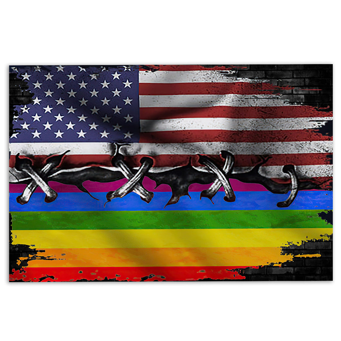 Ohaprints-Doormat-Outdoor-Indoor-Lgbt-Pride-Support-Gift-Idea-America-Us-Rainbow-Flag-Rubber-Door-Mat-827-18'' x 30''