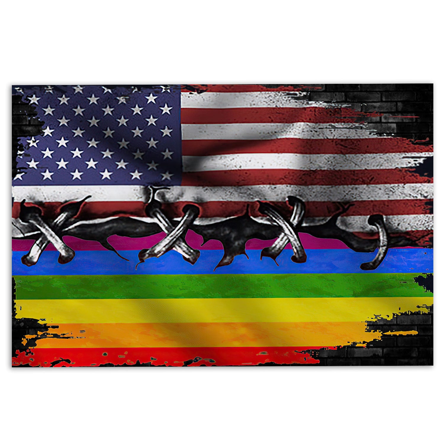 Ohaprints-Doormat-Outdoor-Indoor-Lgbt-Pride-Support-Gift-Idea-America-Us-Rainbow-Flag-Rubber-Door-Mat-827-18'' x 30''