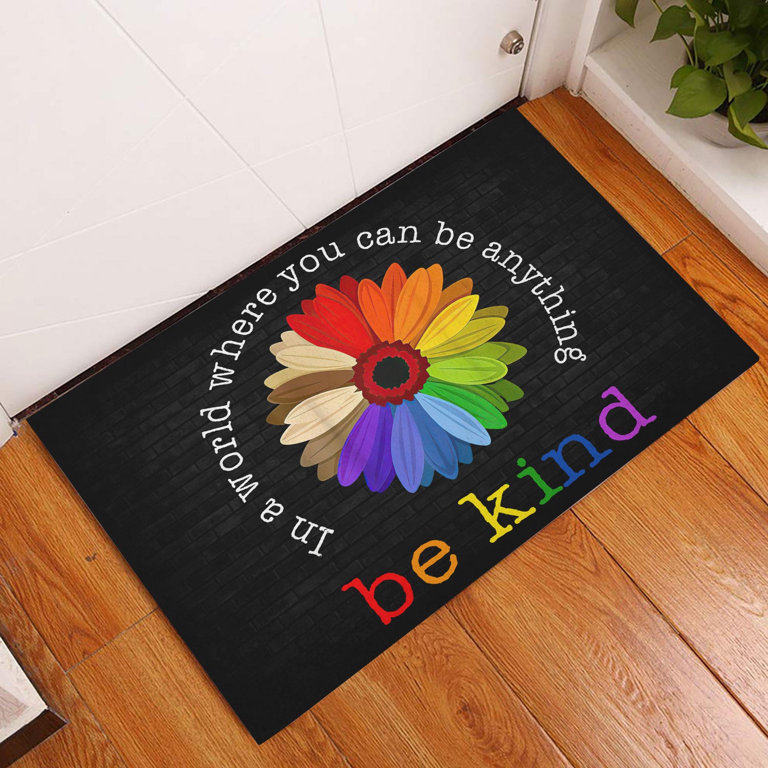 Ohaprints-Doormat-Outdoor-Indoor-Lgbt-Rainbow-Pride-Support-Gift-Idea-Be-Kind-Sunflower-Black-Rubber-Door-Mat-834-