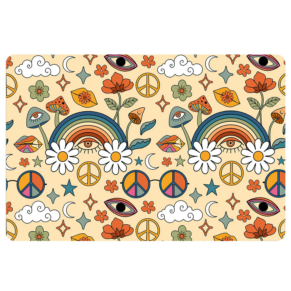 Ohaprints-Doormat-Outdoor-Indoor-Hippie-Hippy-Symbol-Boho-Flower-Peace-Sign-Rainbow-Rubber-Door-Mat-1974-18'' x 30''