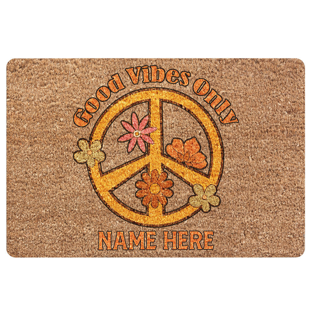 Ohaprints-Doormat-Outdoor-Indoor-Hippie-Hippy-Peace-Sign-Good-Vibe-Only-Custom-Personalized-Name-Rubber-Door-Mat-1975-18'' x 30''