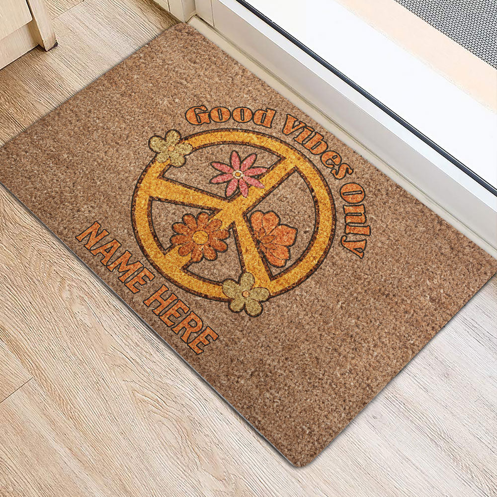 Ohaprints-Doormat-Outdoor-Indoor-Hippie-Hippy-Peace-Sign-Good-Vibe-Only-Custom-Personalized-Name-Rubber-Door-Mat-1975-