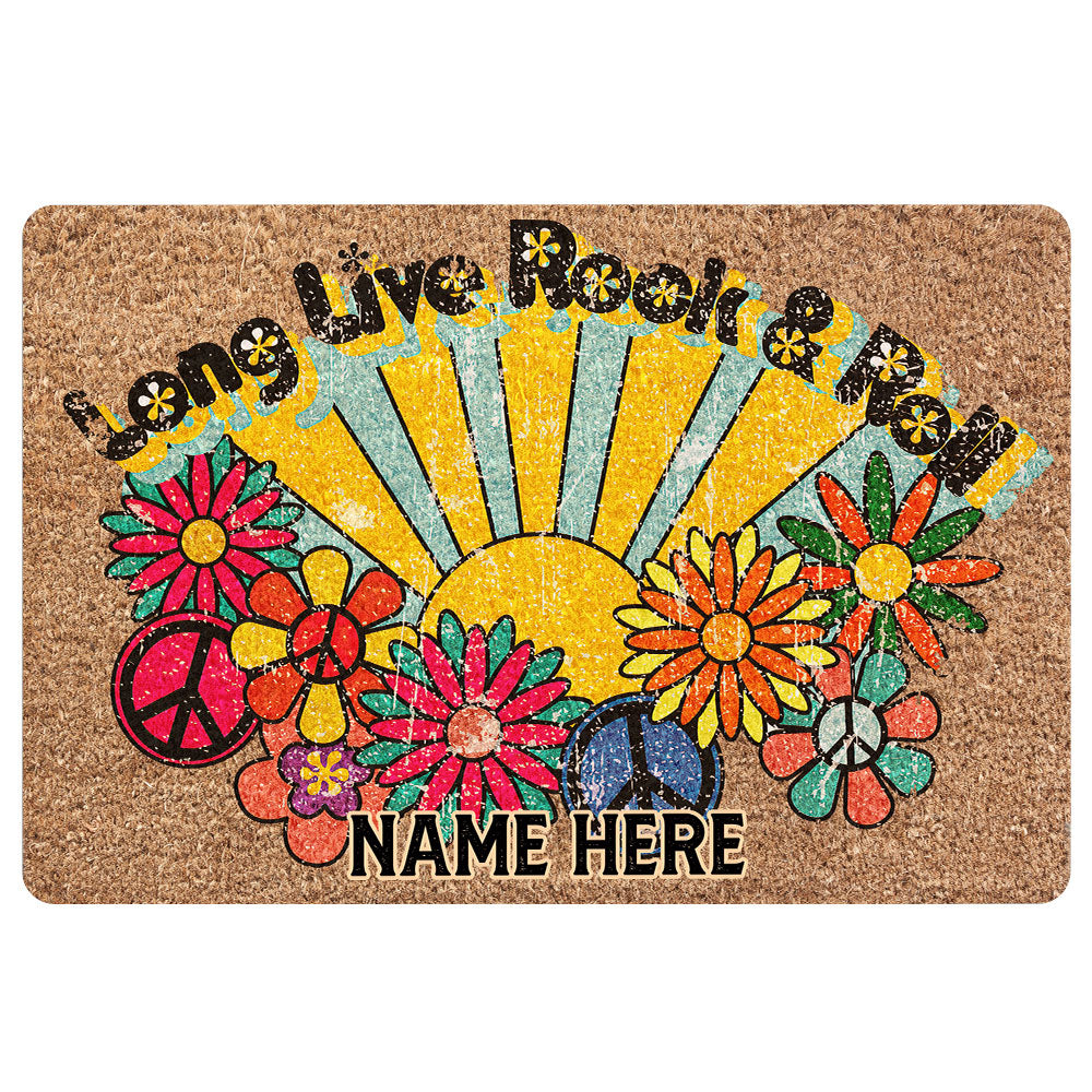 Ohaprints-Doormat-Outdoor-Indoor-Long-Live-Rock-Roll-Sun-Flower-Retro-Custom-Personalized-Name-Rubber-Door-Mat-1979-18'' x 30''