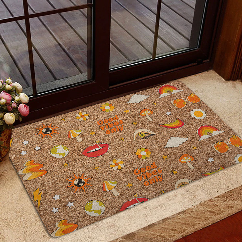 Ohaprints-Doormat-Outdoor-Indoor-Vintage-Hippie-Hippy-Good-Vibes-Only-Brown-Unique-Idea-Rubber-Door-Mat-1980-