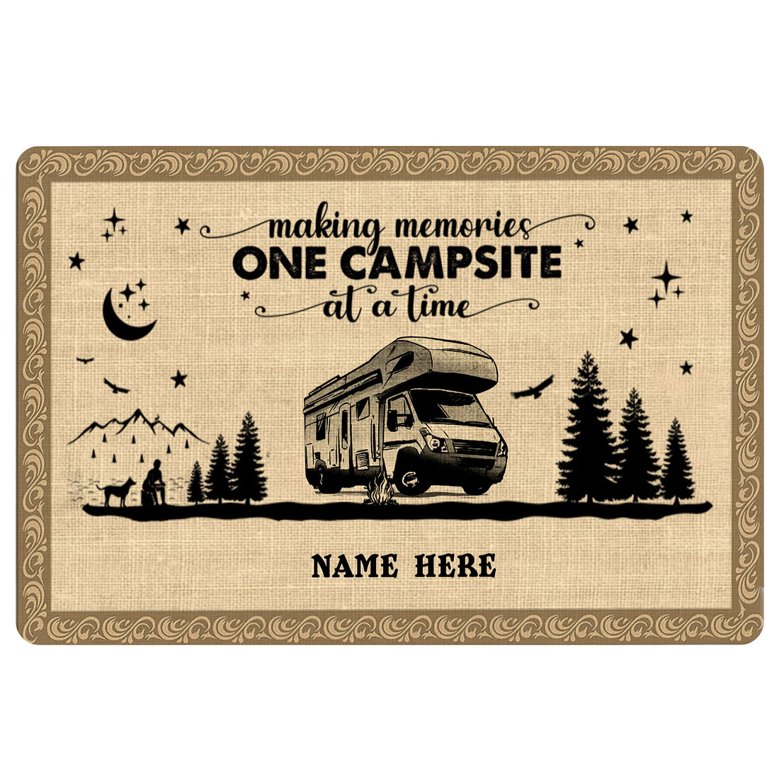 Ohaprints-Doormat-Outdoor-Indoor-Class-C-Rv-Camping-Vintage-Campsite-Custom-Personalized-Name-Rubber-Door-Mat-1856-18'' x 30''