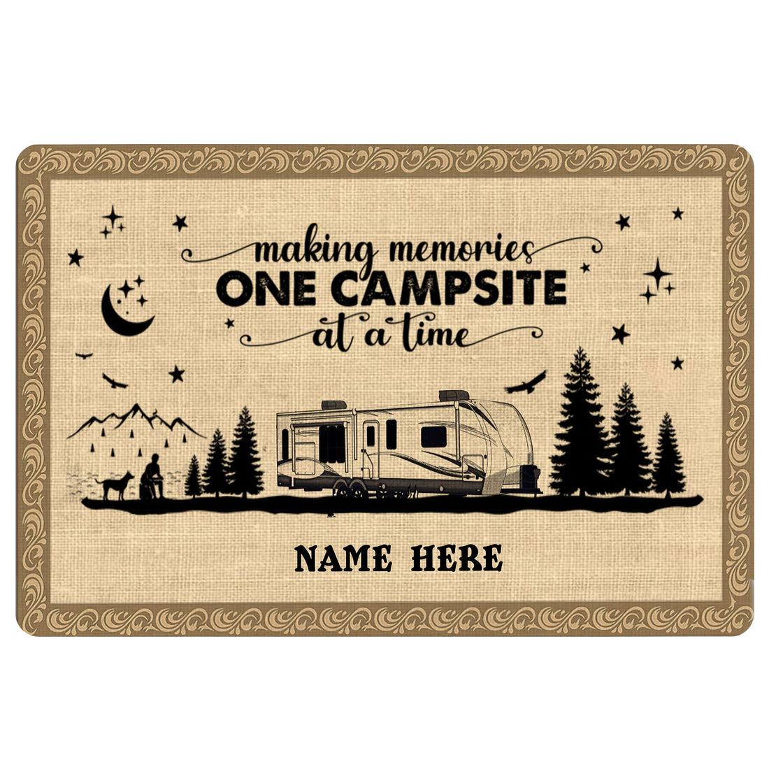 Ohaprints-Doormat-Outdoor-Indoor-Travel-Trailer-Camping-Vintage-Campsite-Custom-Personalized-Name-Rubber-Door-Mat-1858-18'' x 30''