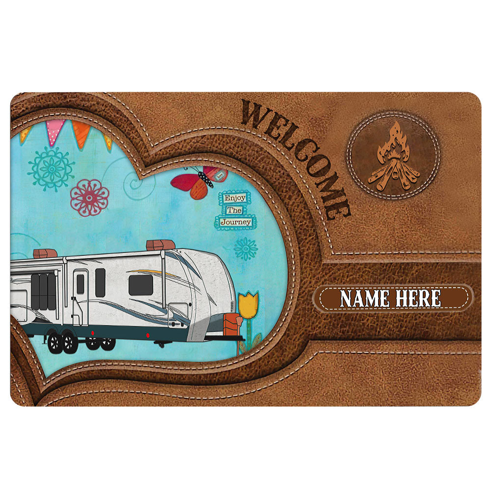 Ohaprints-Doormat-Outdoor-Indoor-Travel-Trailer-Camping-Campsite-Brown-Custom-Personalized-Name-Rubber-Door-Mat-1869-18'' x 30''