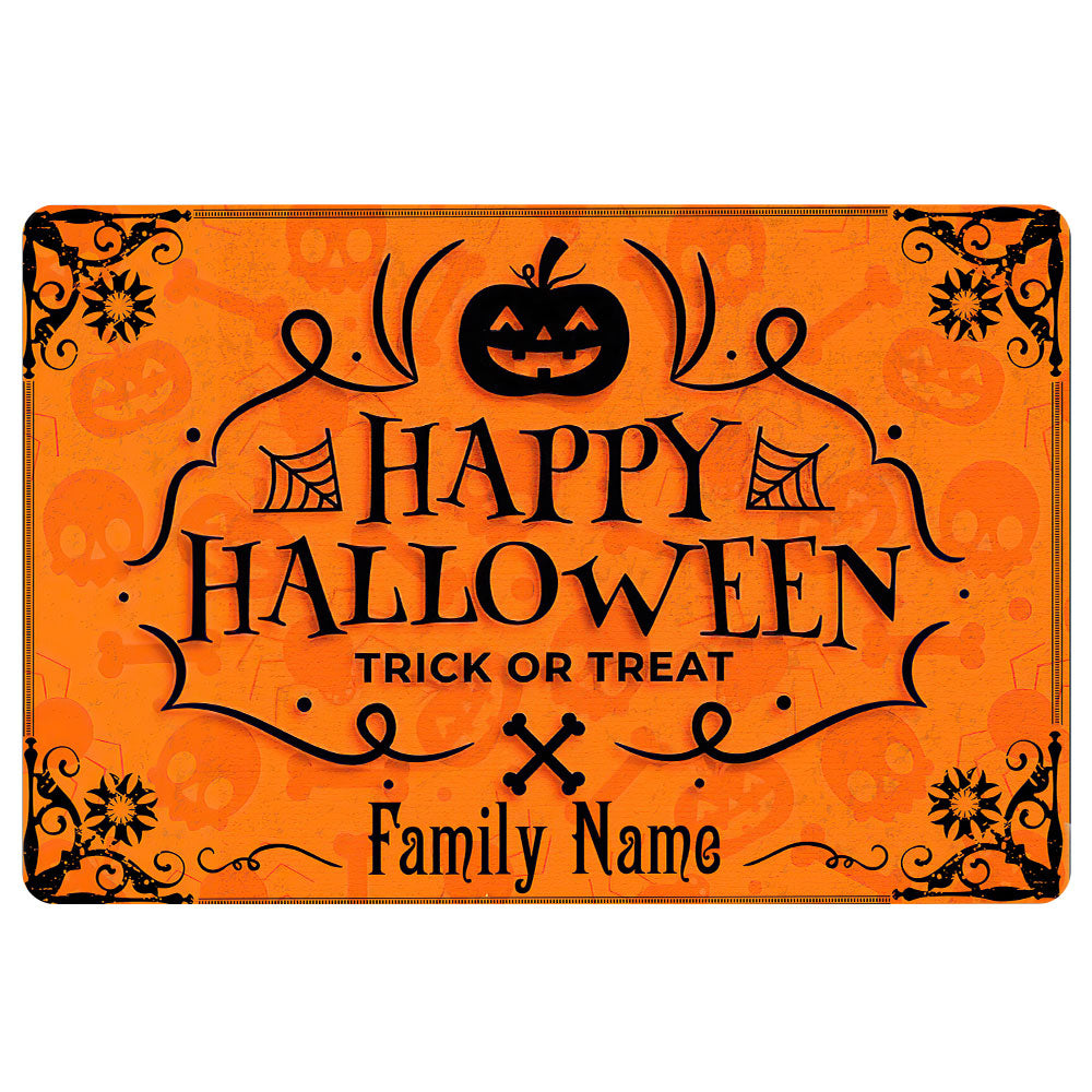 Ohaprints-Doormat-Outdoor-Indoor-Happy-Halloween-Trick-Treat-Orange-Idea-Custom-Personalized-Name-Rubber-Door-Mat-1925-18'' x 30''