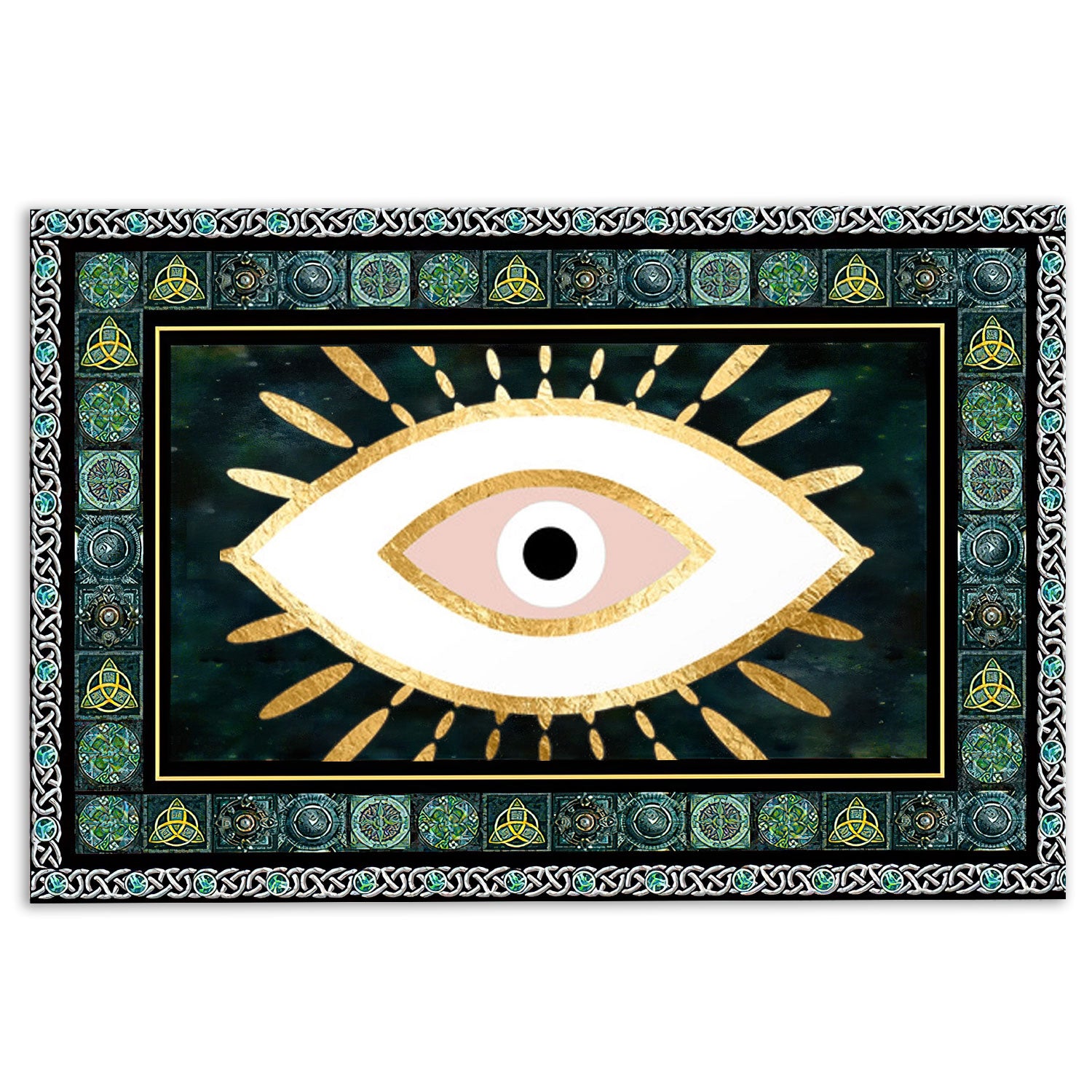 Ohaprints-Doormat-Outdoor-Indoor-Greek-Mati-Mataki-Evil-Turkish-Eye-Green-Spirit-Wicca-Symbol-Rubber-Door-Mat-1072-18'' x 30''