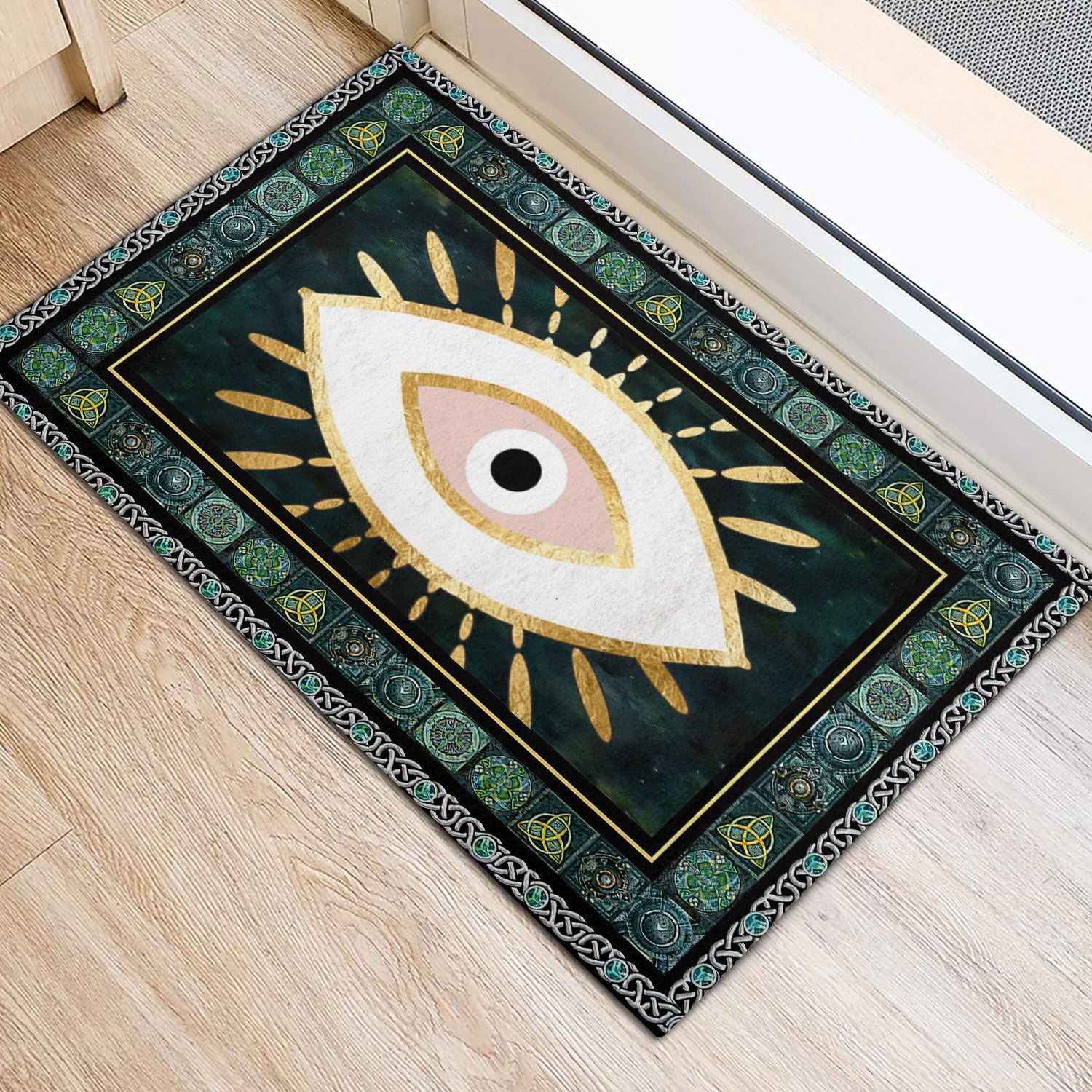 Ohaprints-Doormat-Outdoor-Indoor-Greek-Mati-Mataki-Evil-Turkish-Eye-Green-Spirit-Wicca-Symbol-Rubber-Door-Mat-1072-