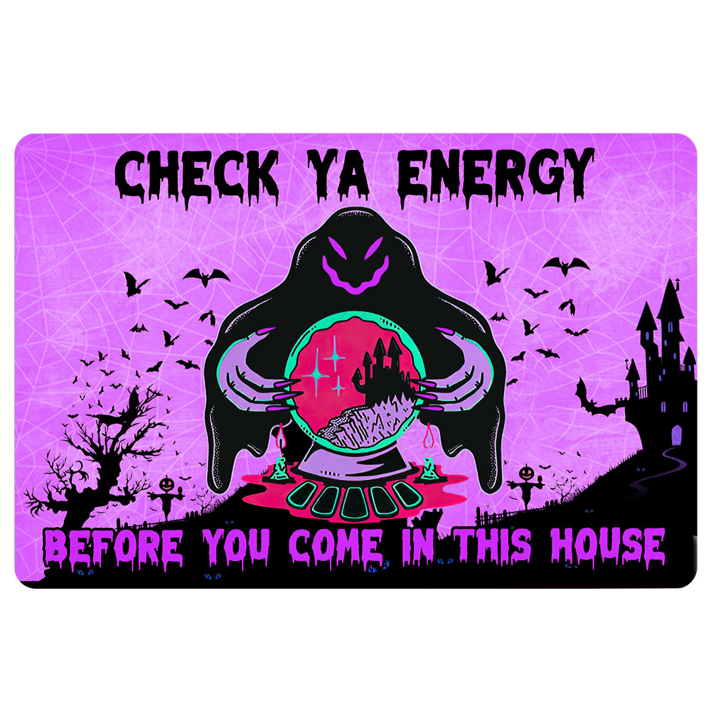 Ohaprints-Doormat-Outdoor-Indoor-Check-Ya-Energy-Witch-Ghost-Halloween-Unique-Idea-Purple-Rubber-Door-Mat-1989-18'' x 30''