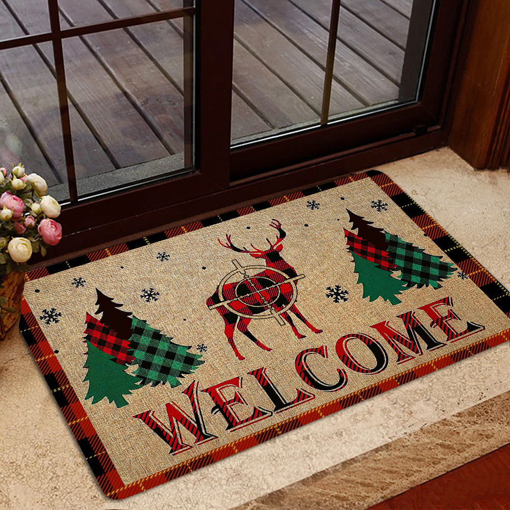 Ohaprints-Doormat-Outdoor-Indoor-Deer-Hunting-Buck-Hunter-Welcome-Red-Plaid-Christmas-Xmas-Noel-Rubber-Door-Mat-1994-
