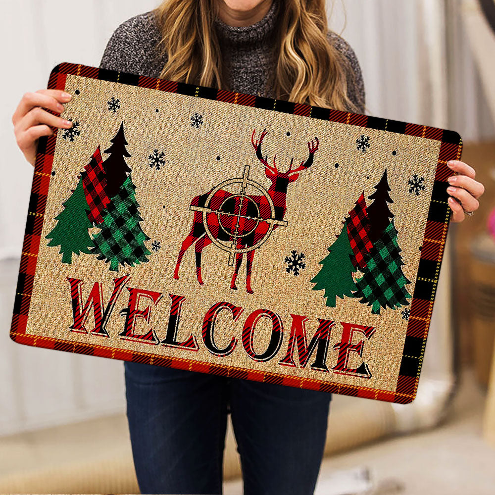 Ohaprints-Doormat-Outdoor-Indoor-Deer-Hunting-Buck-Hunter-Welcome-Red-Plaid-Christmas-Xmas-Noel-Rubber-Door-Mat-1994-