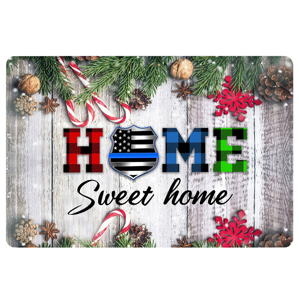 Ohaprints-Doormat-Outdoor-Indoor-Home-Sweet-Home-Police-Thin-Blue-Line-Christmas-Xmas-Noel-Rubber-Door-Mat-1995-18'' x 30''