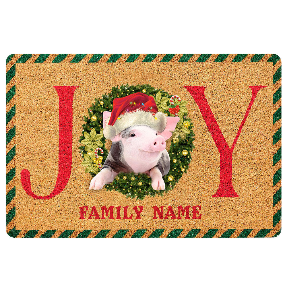 Ohaprints-Doormat-Outdoor-Indoor-Pig-Farm-Animal-Joy-Christmas-Xmas-Noel-Custom-Personalized-Name-Rubber-Door-Mat-2002-18'' x 30''
