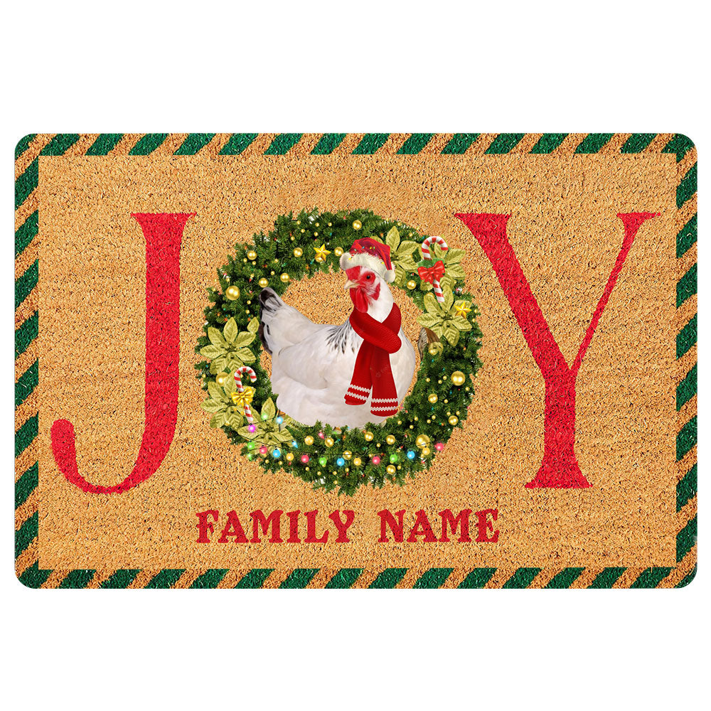 Ohaprints-Doormat-Outdoor-Indoor-Chicken-Farm-Animal-Joy-Christmas-Xmas-Custom-Personalized-Name-Rubber-Door-Mat-2003-18'' x 30''