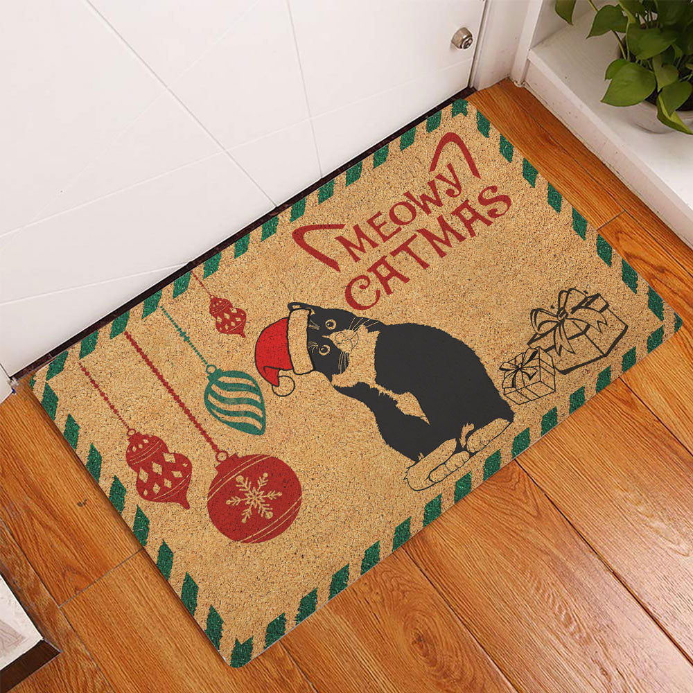 Ohaprints Doormat Outdoor Indoor Tuxedo Cat Christmas Hat Vortex Rug -  OhaPrints