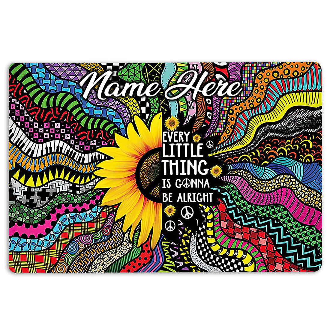 Ohaprints-Doormat-Outdoor-Indoor-Hippie-Sunflower-Peace-Gift-Custom-Personalized-Name-Rubber-Door-Mat-1426-18'' x 30''