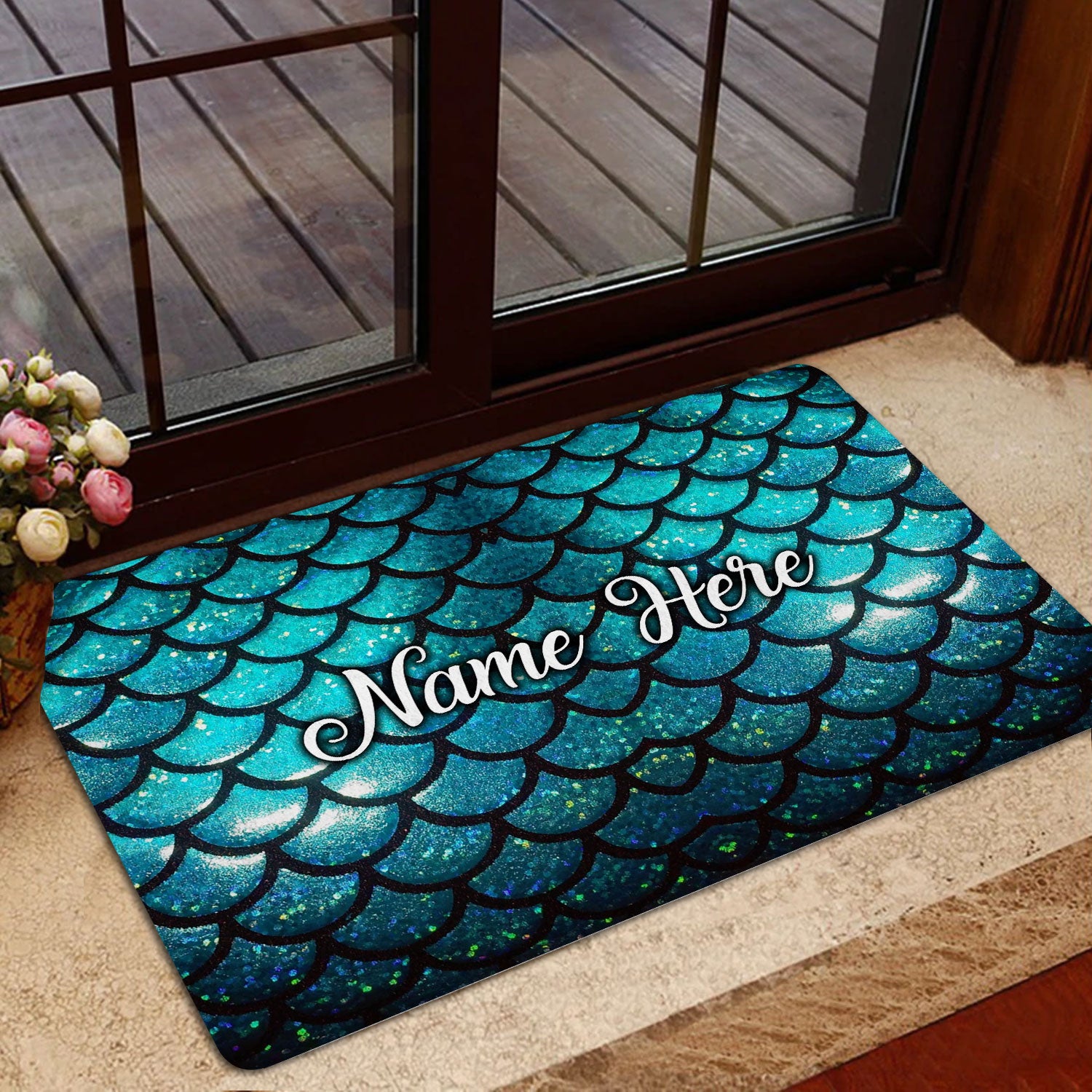Ohaprints-Doormat-Outdoor-Indoor-Blue-Cyan-Mermaid-Scale-Sea-Ocean-Lover-Custom-Personalized-Name-Rubber-Door-Mat-1522-