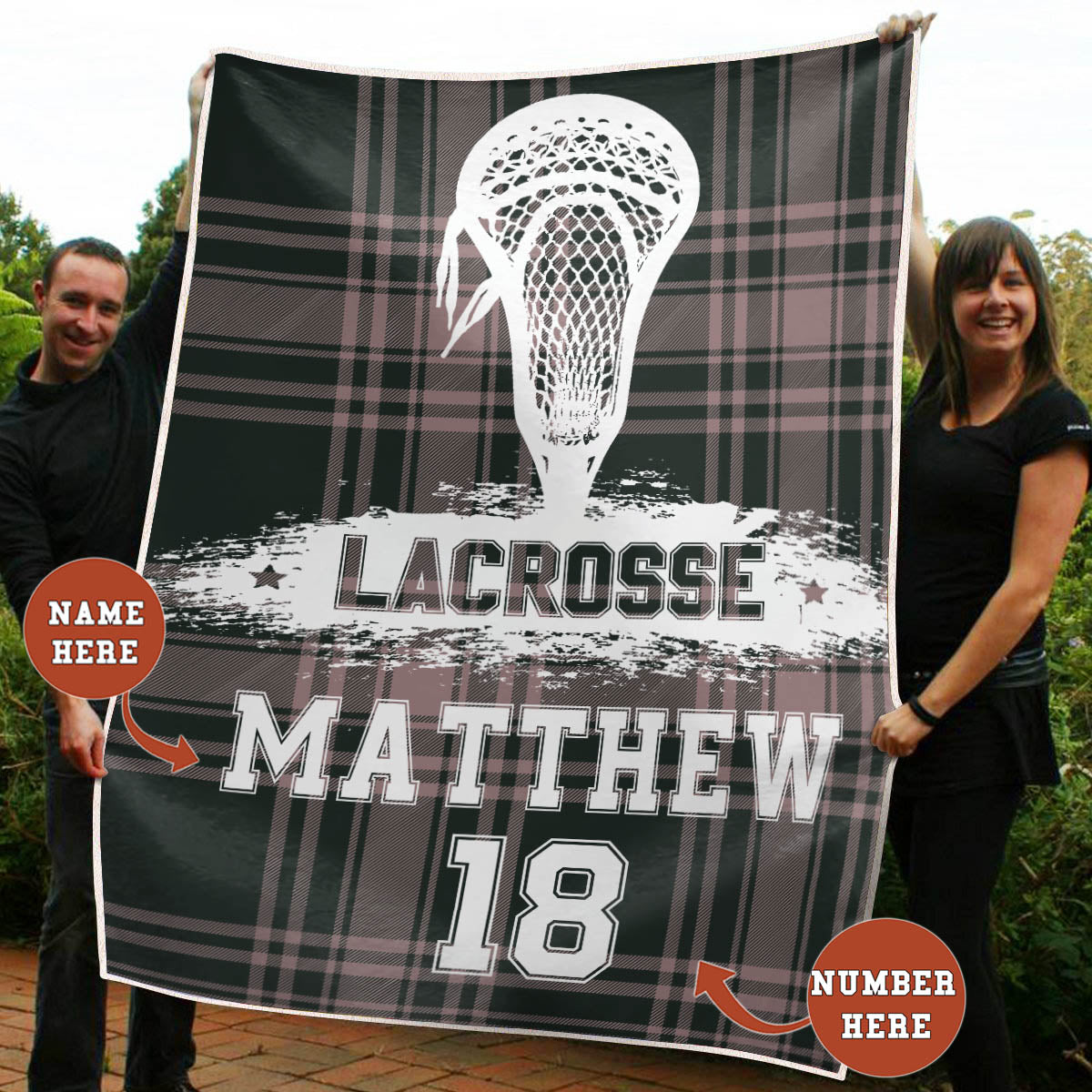 Ohaprints-Fleece-Sherpa-Blanket-Lacrosse-Checkered-Background-Perfect-Gift-Custom-Personalized-Name-Number-Soft-Throw-Blanket-1698-Fleece Blanket