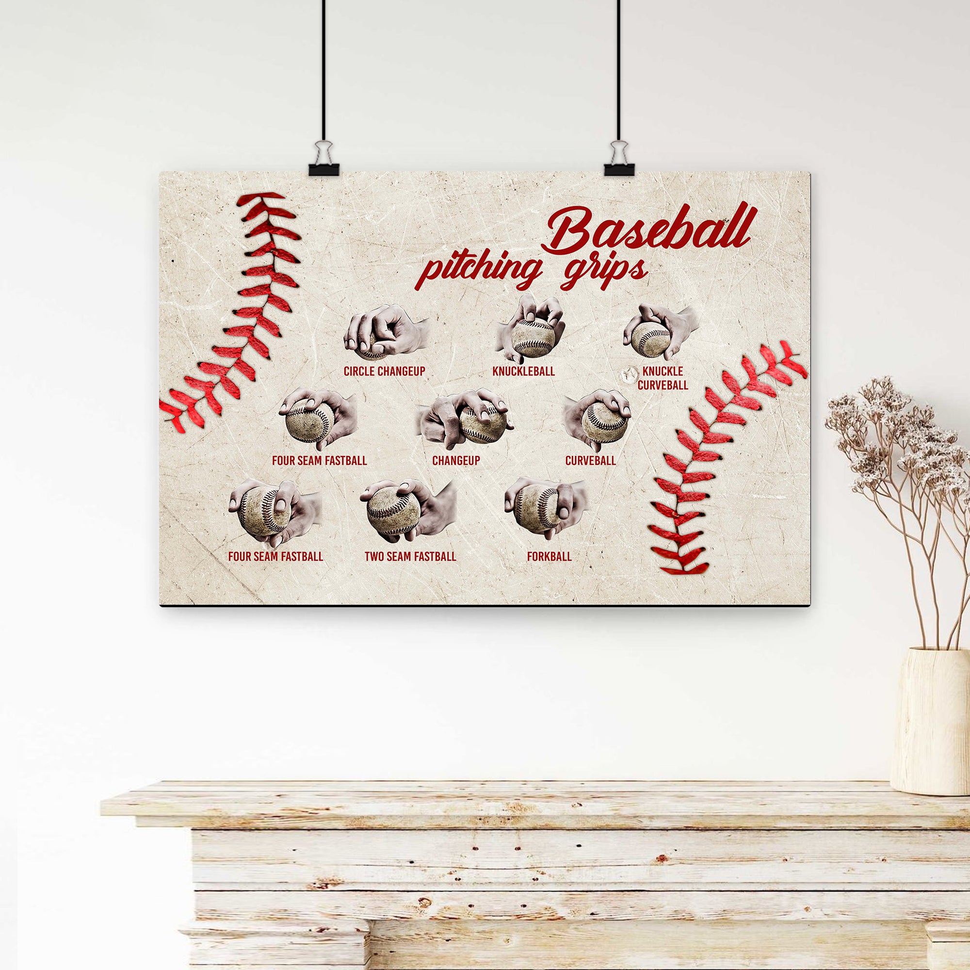 Baseball Pitching Grips Gallery Wrapped Framed Canvas Prints - Unframed  Poster - Home Decor Wall Art