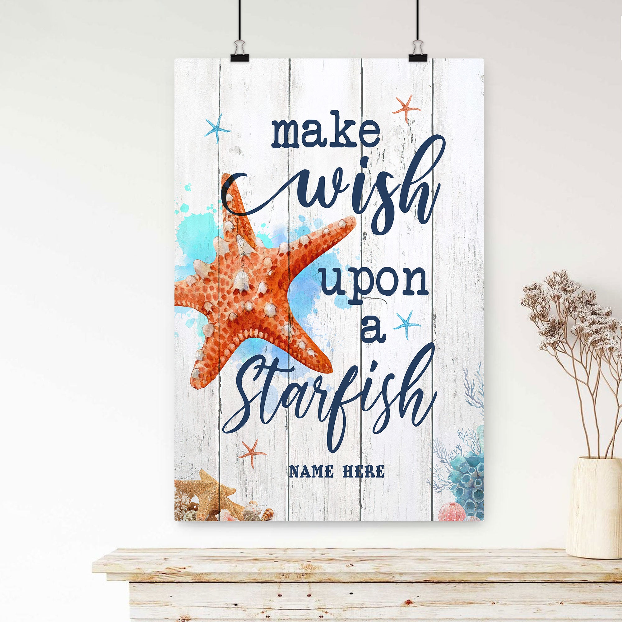 Personalized Beach Poster & Canvas, Make a Wish Upon a Starfish - Insp -  OhaPrints