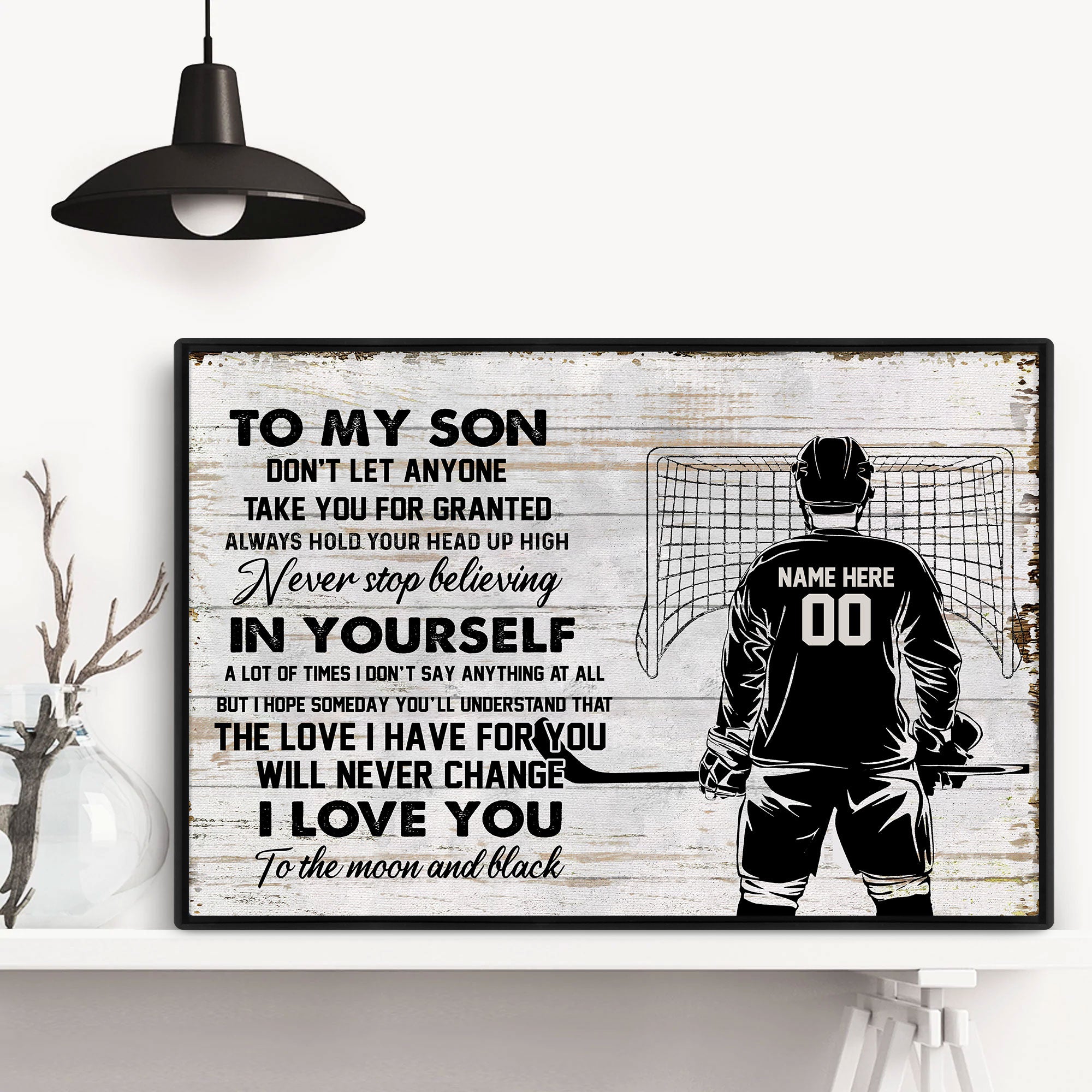 Ice Hockey Canvas, To My Son With Custom Name And Number, Hockey Gifts