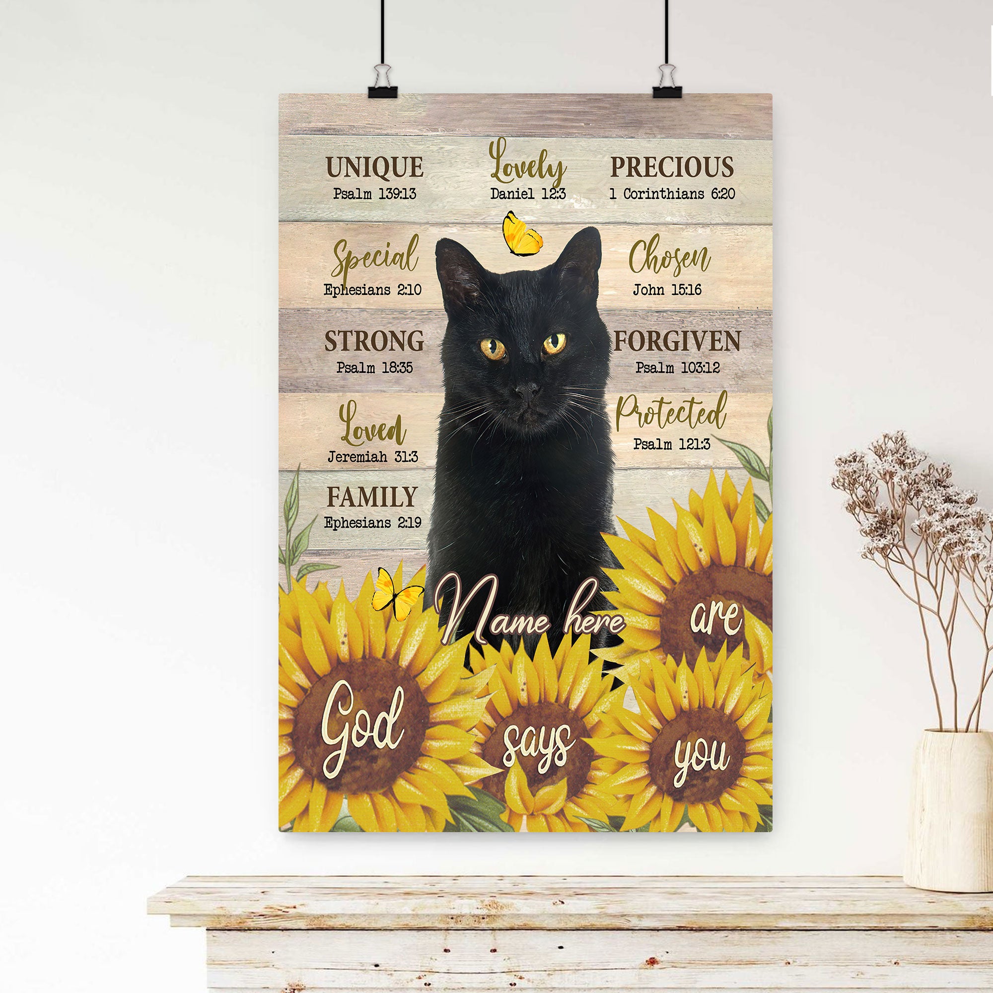 Personalized Sunflowers Cat Art Print Custom Cat Poster Cat 