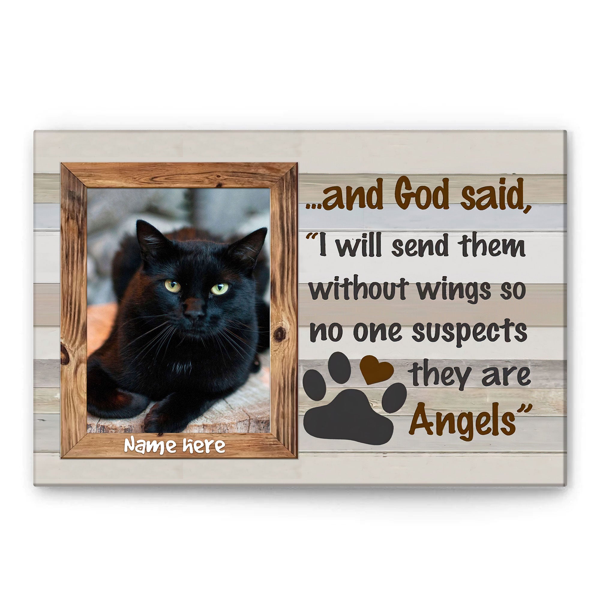 (Photo Inserted) Personalized Cat Memorial Poster & Canvas, God Said I Will Send Them Without Wings Wall Art, Date Home Decor For Memorial Cat