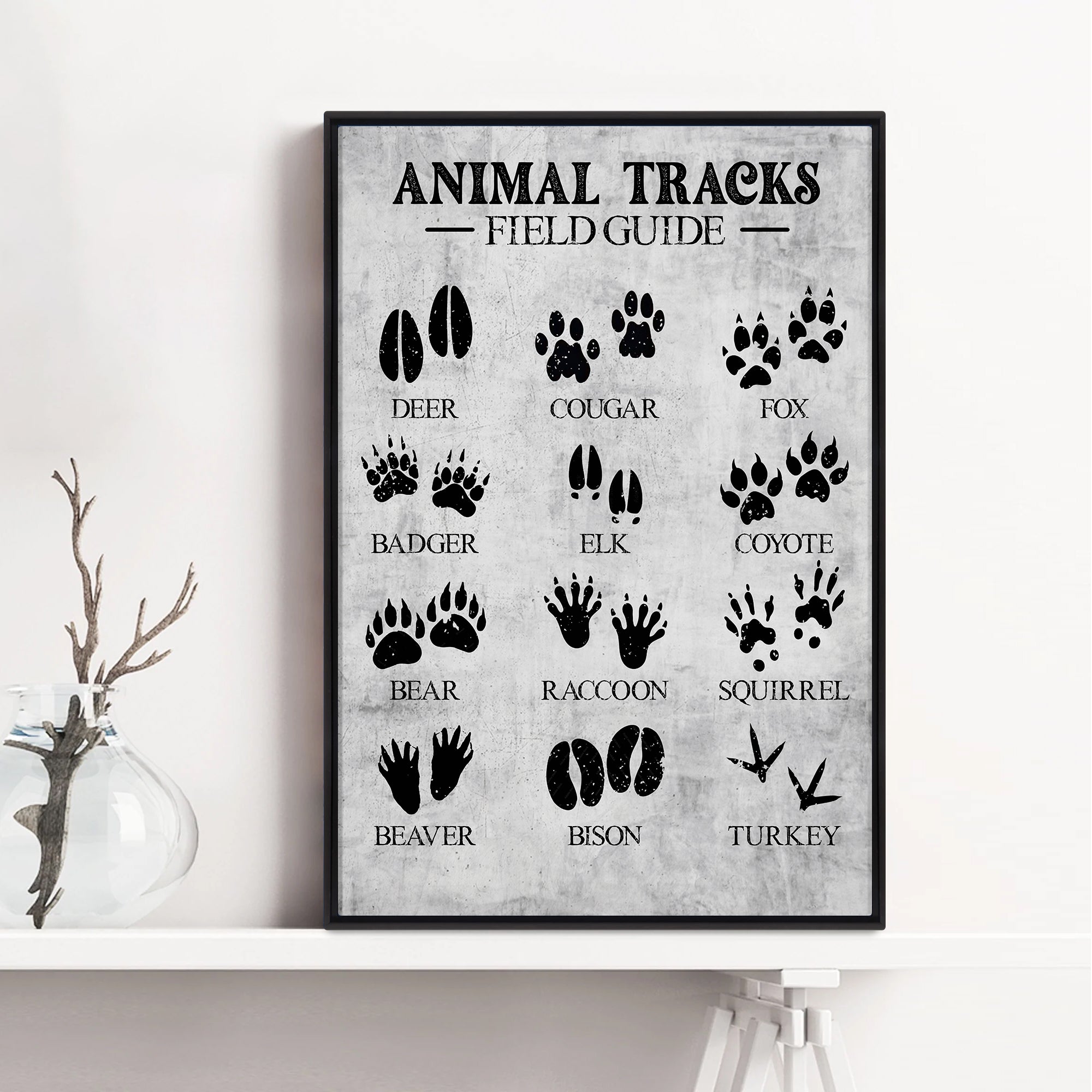 Animal Tracks Field Guide - Wood Framed Art - Multiple Sizes
