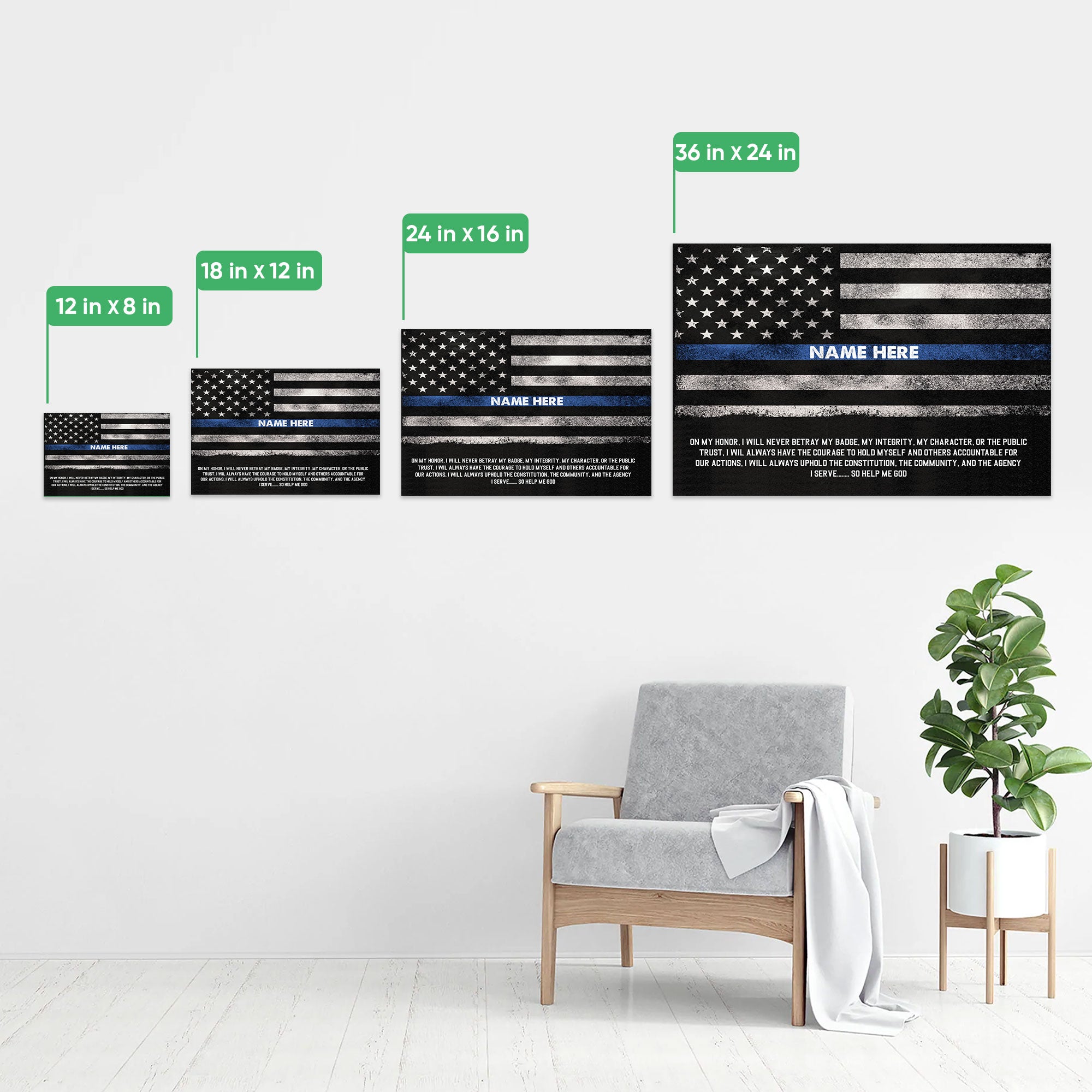 Thin Blue Line American Flag - 12 X 18