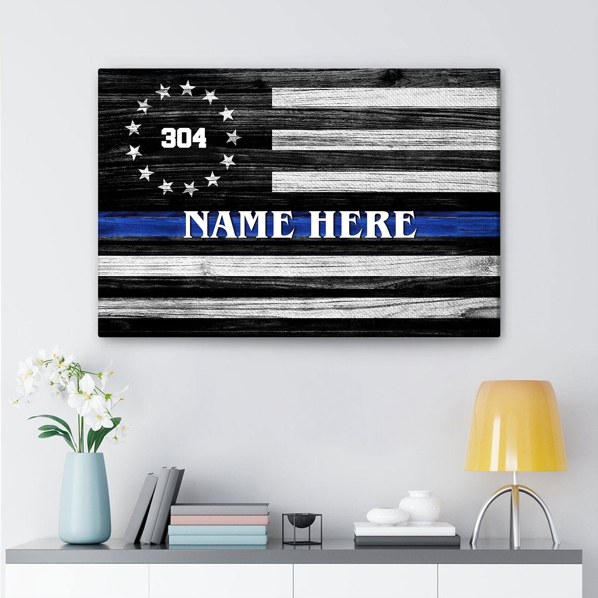 Personalized Police Poster & Canvas, Thin Blue Line Flag Wall Art, Cus
