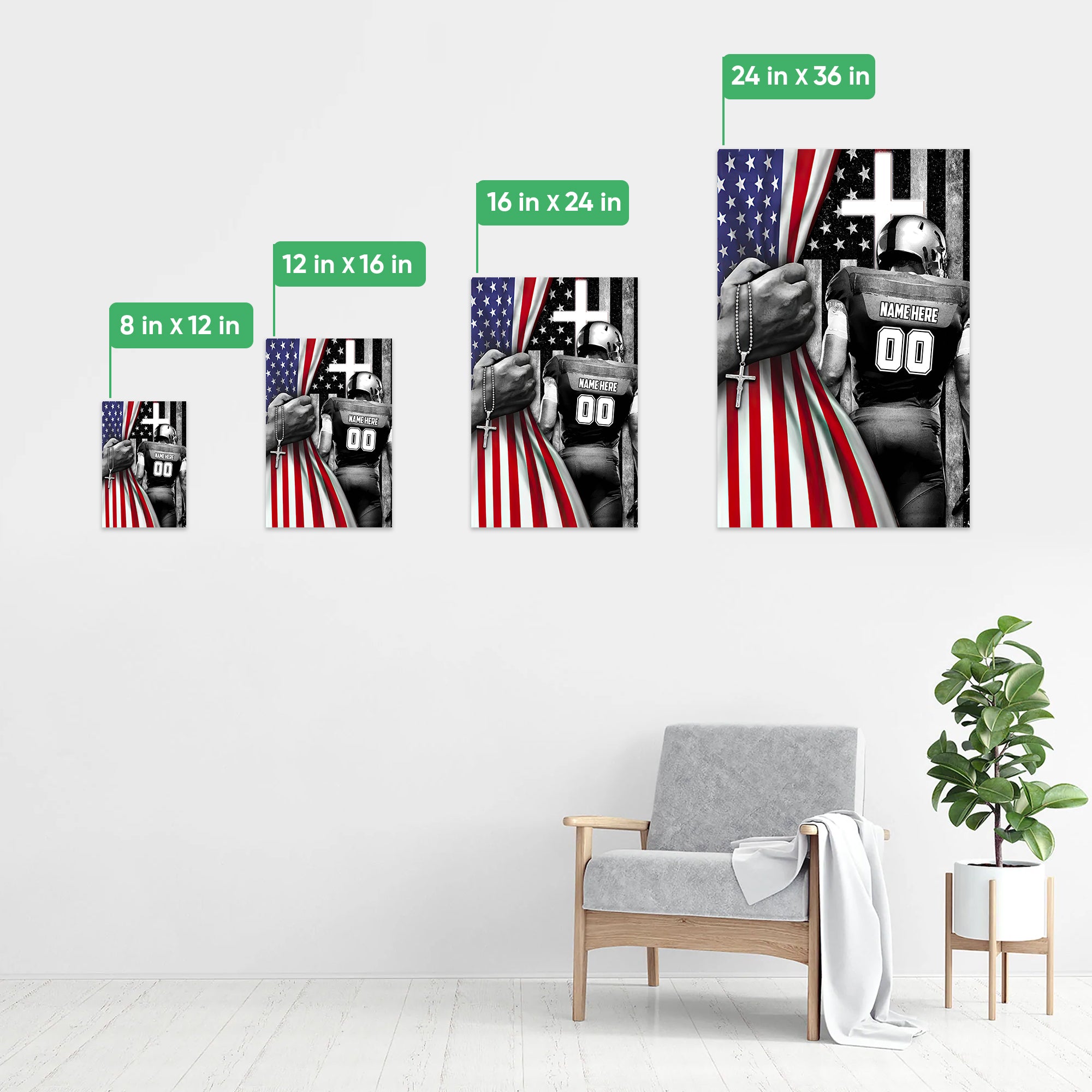 Artparel Custom Football Player Poster, US Flag, Gifts, Gift For Players,  Boy, Print, Flag Lover