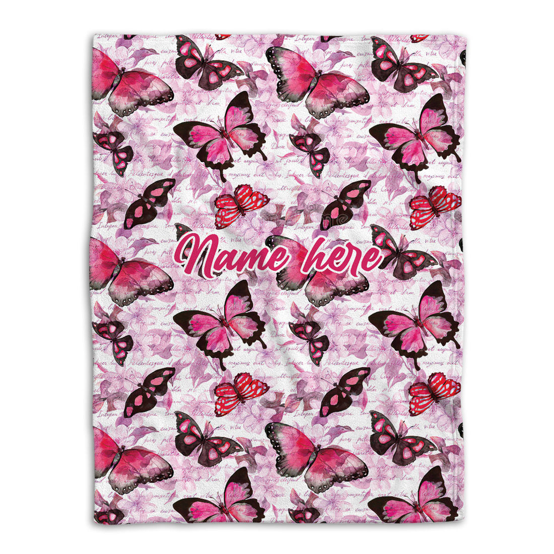 Ohaprints-Fleece-Sherpa-Blanket-Pink-Beautiful-Butterfly-Animal-Lover-Custom-Personalized-Name-Soft-Throw-Blanket-1118-Fleece Blanket