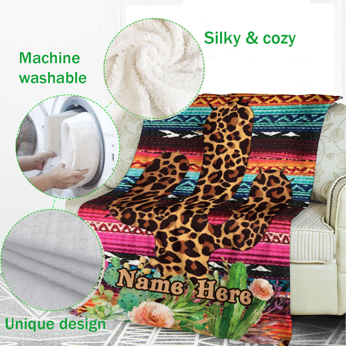 Ohaprints-Fleece-Sherpa-Blanket-Leopard-Cactus-Wild-West-Gift-For-Western-Cowgirl-Custom-Personalized-Name-Soft-Throw-Blanket-647-Fleece Blanket