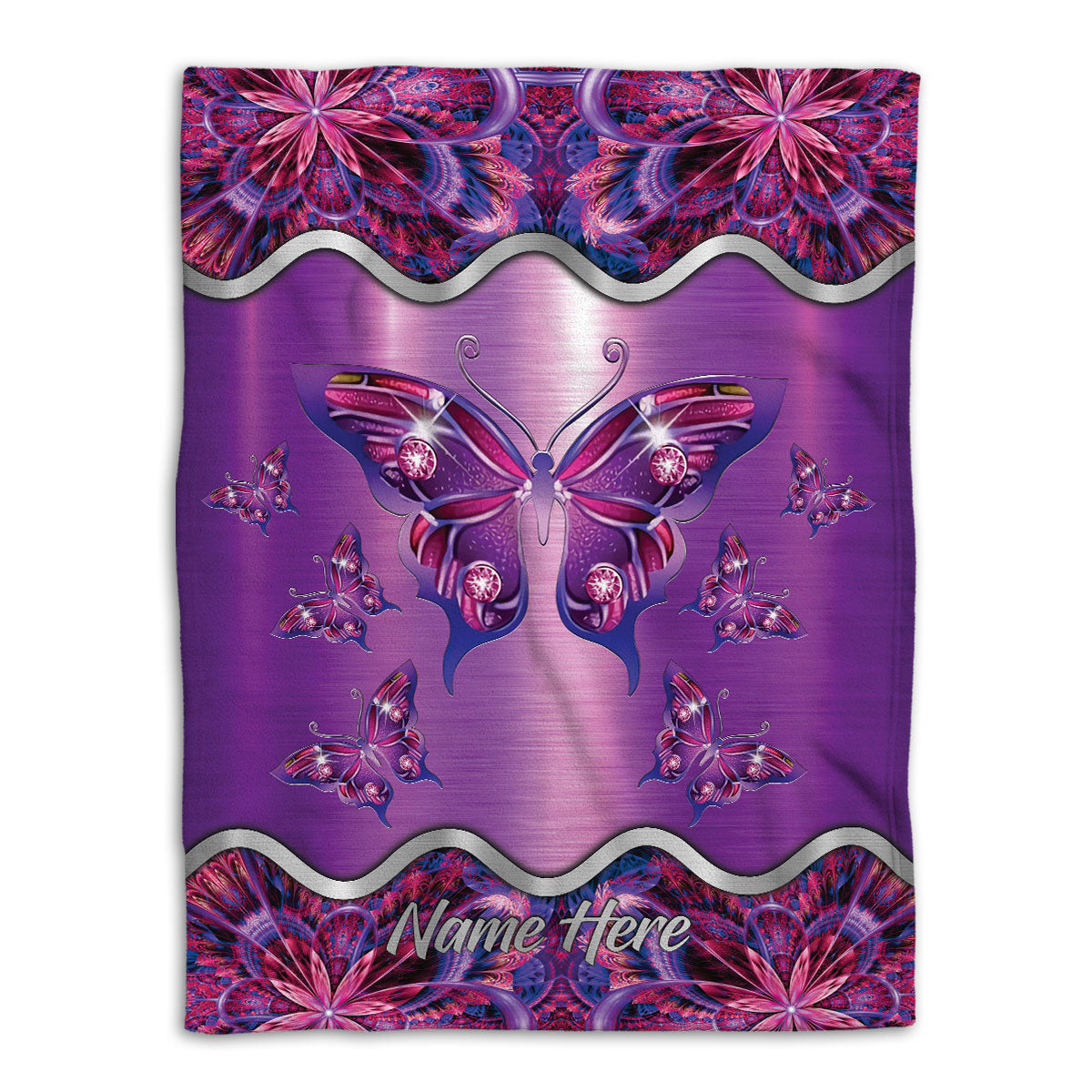 Ohaprints-Fleece-Sherpa-Blanket-Butterfly-Butterflies-Pink-Floral-Mandala-Pattern-Custom-Personalized-Name-Soft-Throw-Blanket-708-Fleece Blanket