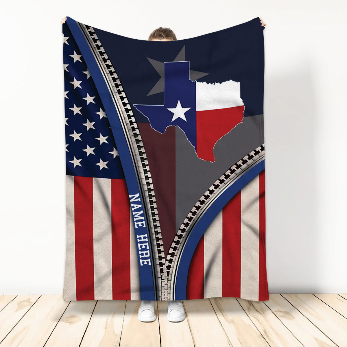 Ohaprints-Fleece-Sherpa-Blanket-United-States-American-Flag-&-Texas-State-Flag-Custom-Personalized-Name-Soft-Throw-Blanket-560-Sherpa Blanket