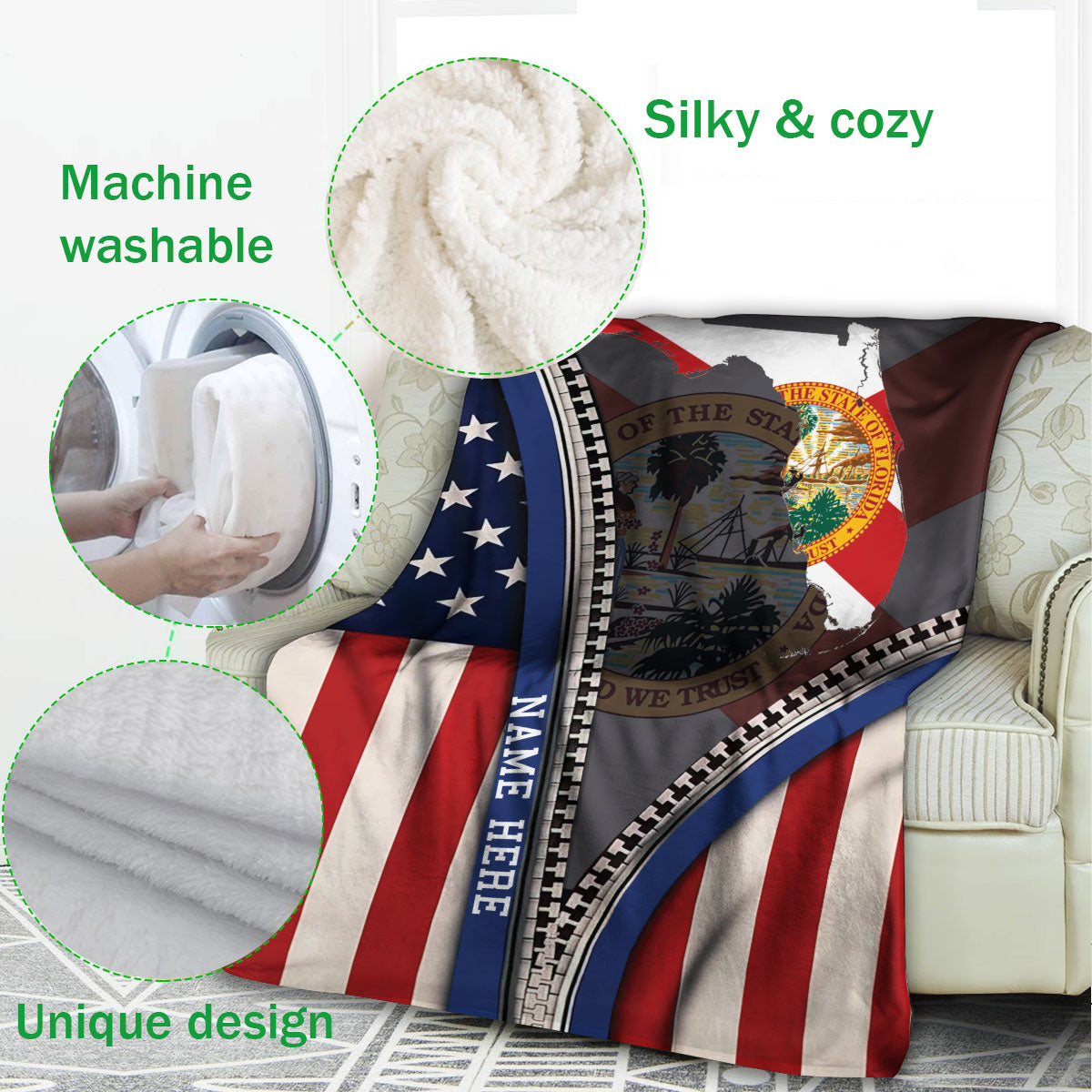 Ohaprints-Fleece-Sherpa-Blanket-United-States-American-Flag-&-Florida-State-Flag-Custom-Personalized-Name-Soft-Throw-Blanket-1125-Fleece Blanket