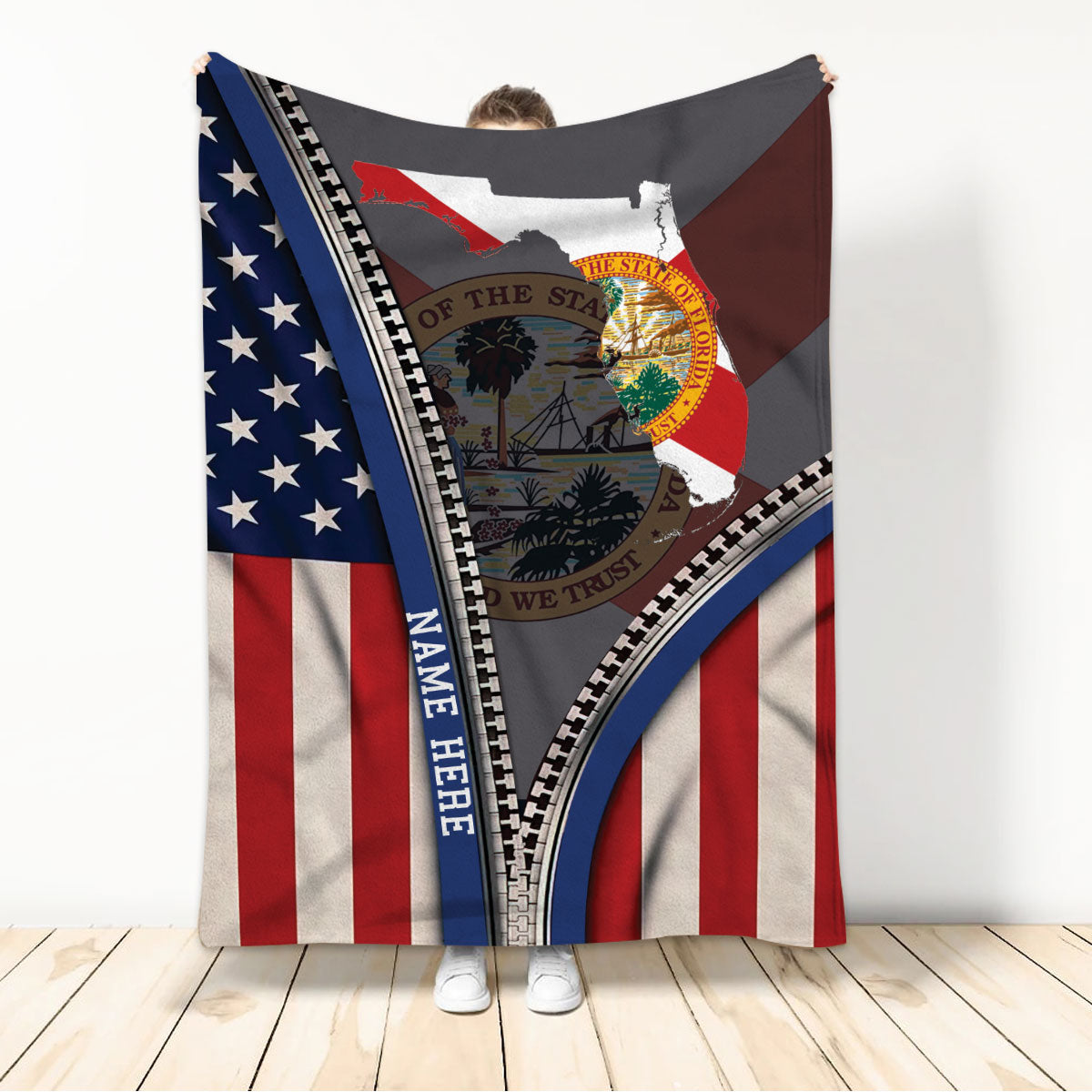 Ohaprints-Fleece-Sherpa-Blanket-United-States-American-Flag-&-Florida-State-Flag-Custom-Personalized-Name-Soft-Throw-Blanket-1125-Sherpa Blanket