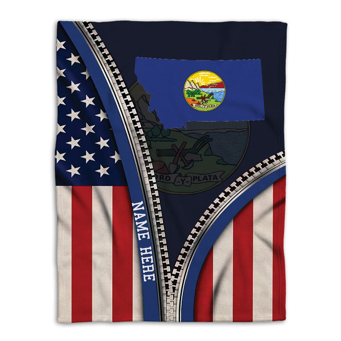 Ohaprints-Fleece-Sherpa-Blanket-United-States-American-Flag-&-Montana-State-Flag-Custom-Personalized-Name-Soft-Throw-Blanket-473-Fleece Blanket