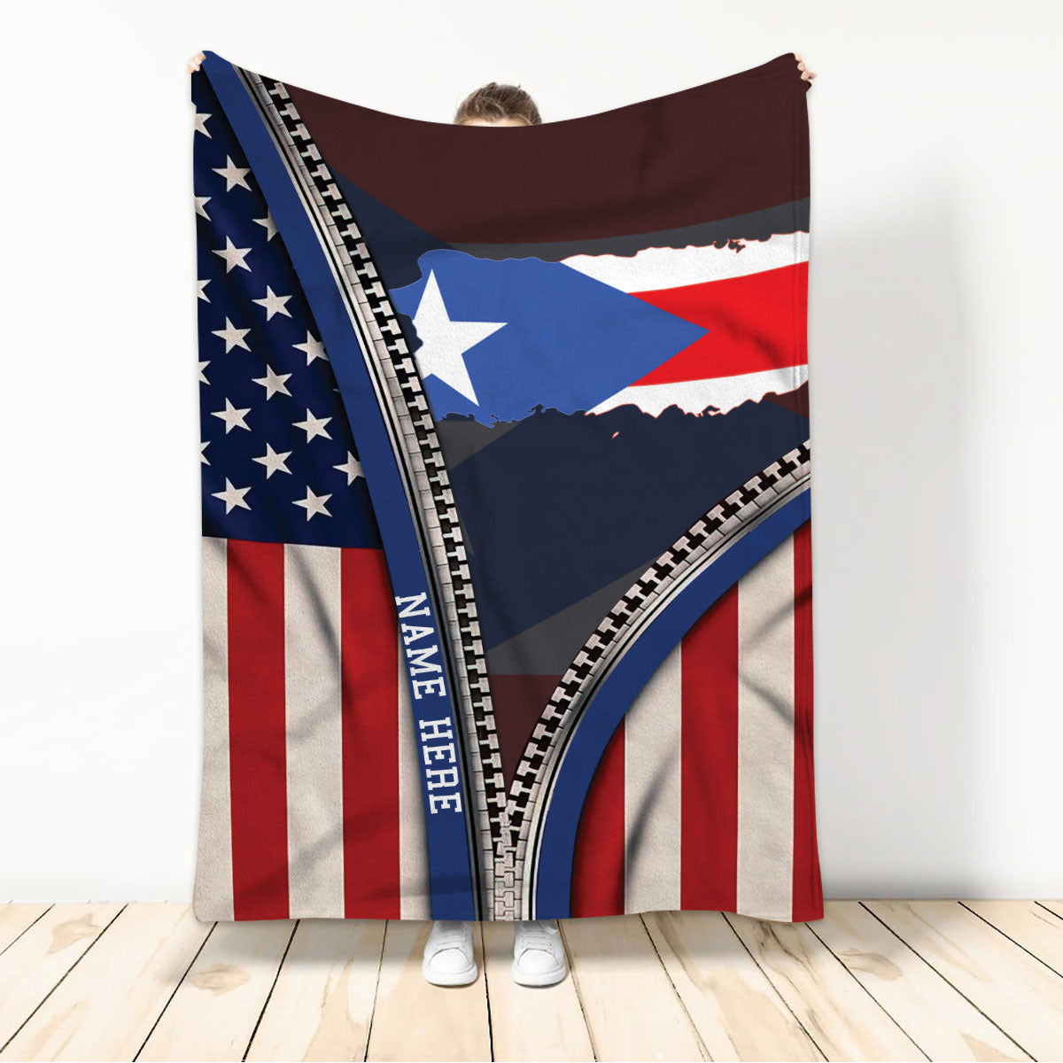 Ohaprints-Fleece-Sherpa-Blanket-United-States-American-&-Puerto-Rico-State-Flag-Custom-Personalized-Name-Soft-Throw-Blanket-371-Sherpa Blanket