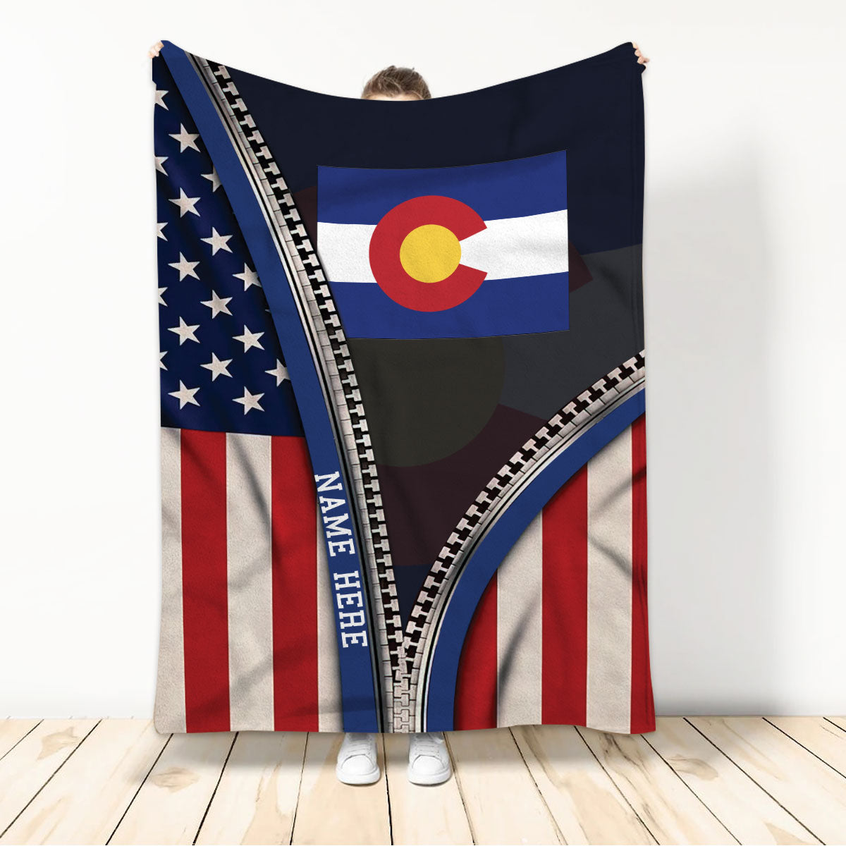 Ohaprints-Fleece-Sherpa-Blanket-United-States-American-Flag-&-Colorado-State-Flag-Custom-Personalized-Name-Soft-Throw-Blanket-505-Sherpa Blanket