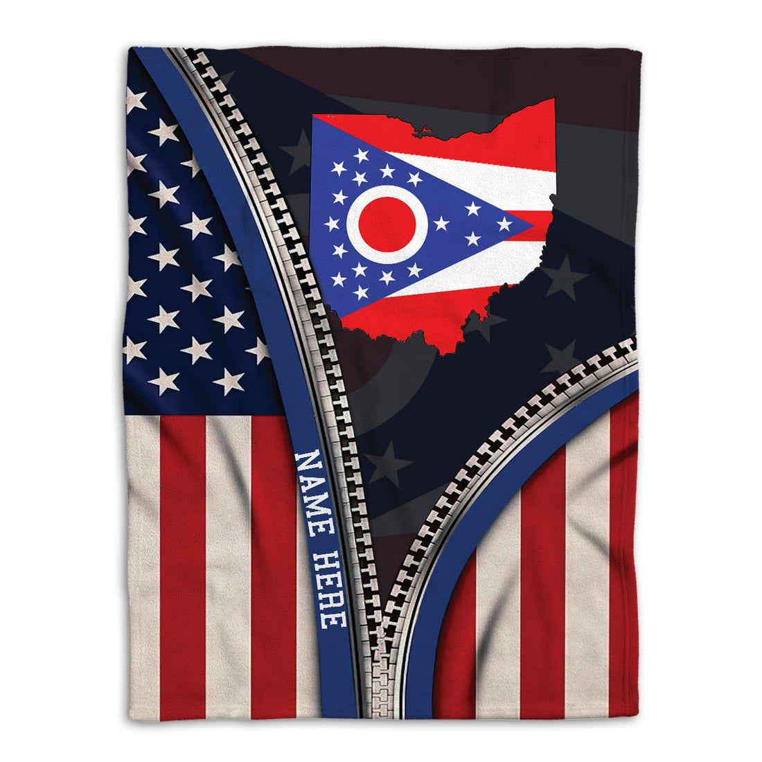 Ohaprints-Fleece-Sherpa-Blanket-United-States-American-Flag-&-Ohio-State-Flag-Custom-Personalized-Name-Soft-Throw-Blanket-549-Fleece Blanket