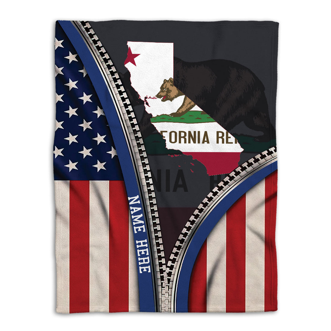 Ohaprints-Fleece-Sherpa-Blanket-United-States-American-&-California-State-Flag-Custom-Personalized-Name-Soft-Throw-Blanket-546-Fleece Blanket