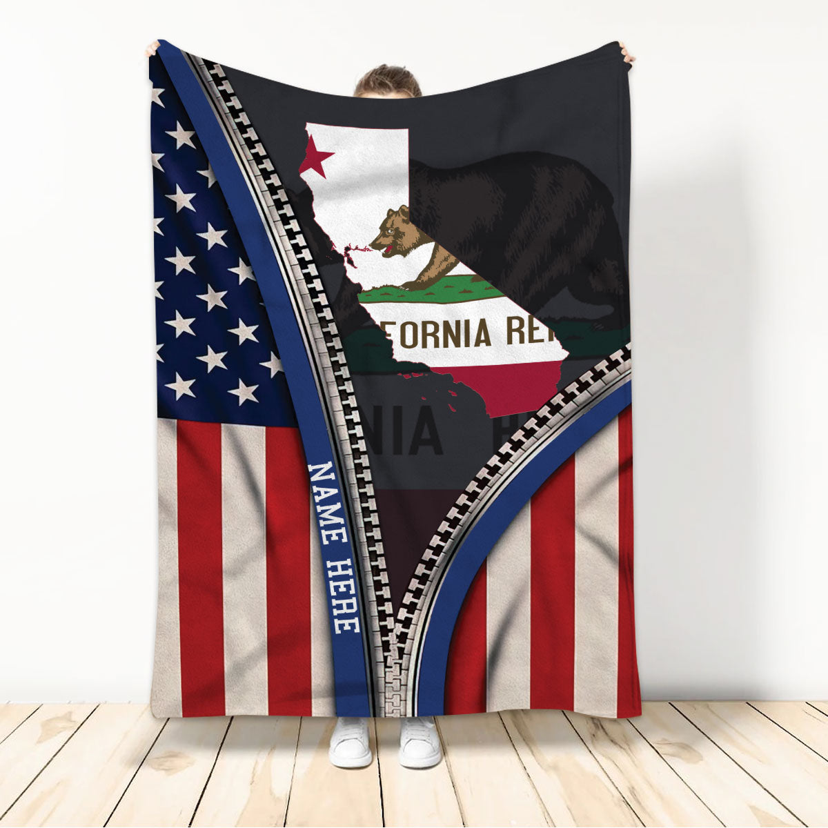 Ohaprints-Fleece-Sherpa-Blanket-United-States-American-&-California-State-Flag-Custom-Personalized-Name-Soft-Throw-Blanket-546-Sherpa Blanket