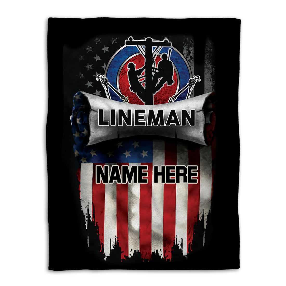 Ohaprints-Fleece-Sherpa-Blanket-Lineman-Electrician-America-Us-Flag-Patriotic-Gift-Custom-Personalized-Name-Soft-Throw-Blanket-581-Fleece Blanket