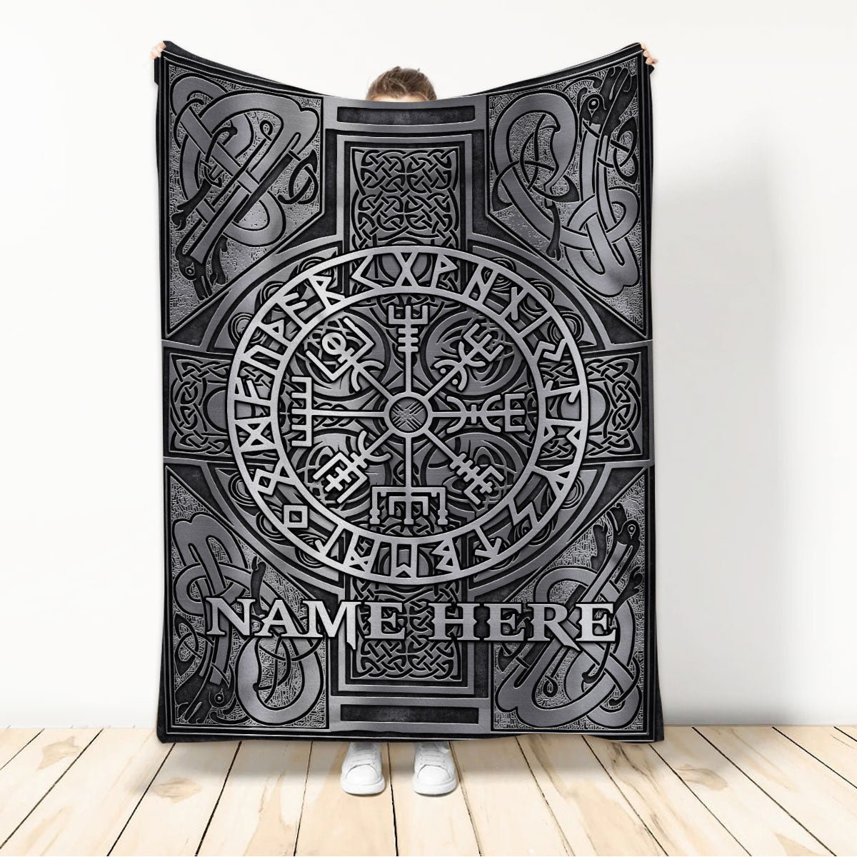 Ohaprints-Fleece-Sherpa-Blanket-Viking-Celtic-Compass-Vegvisir-Circle-Norse-Runes-Custom-Personalized-Name-Soft-Throw-Blanket-349-Sherpa Blanket