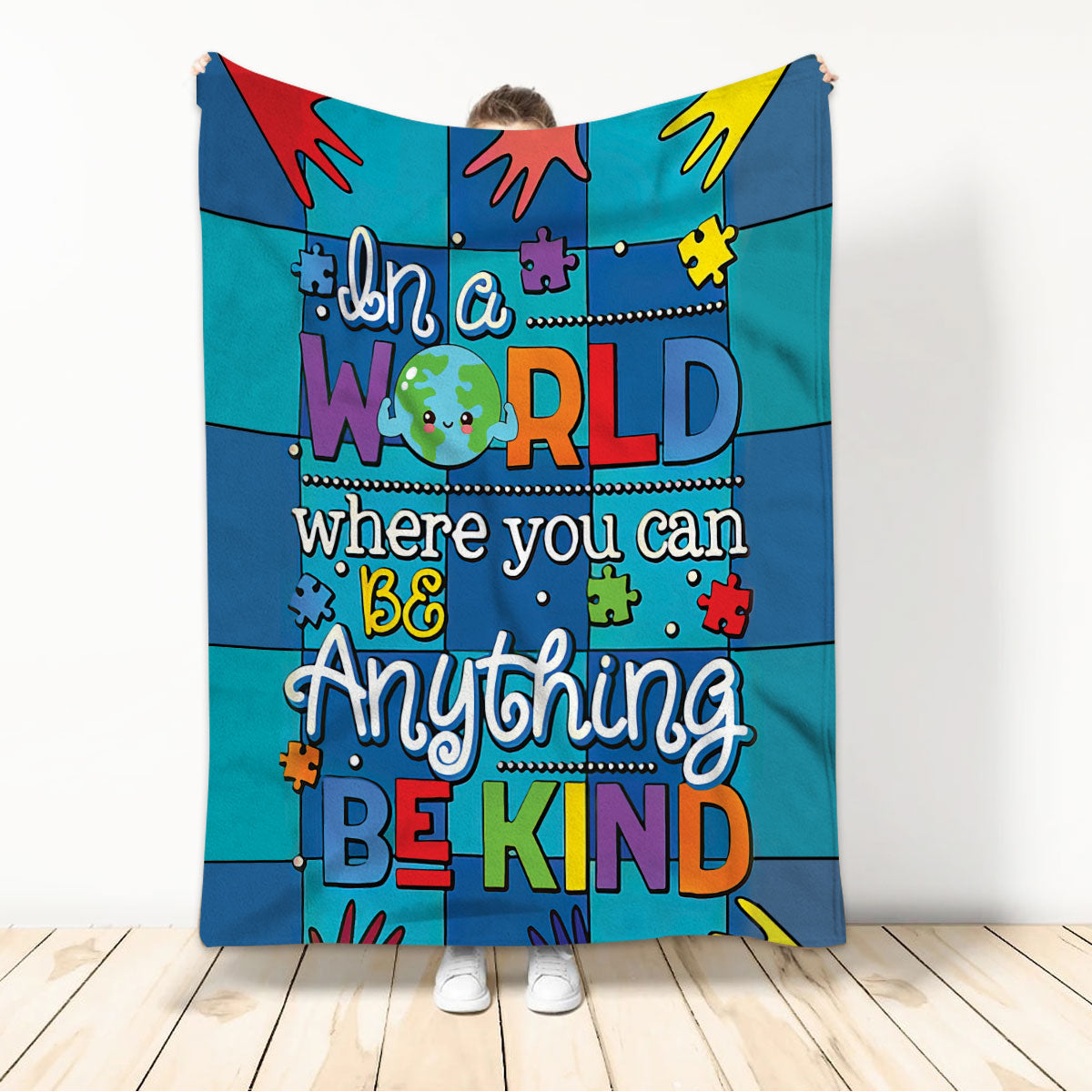 Ohaprints-Fleece-Sherpa-Blanket-In-A-World-Where-You-Can-Be-Anything-Be-Kind-Autism-Awareness-Support-Gift-Soft-Throw-Blanket-526-Sherpa Blanket